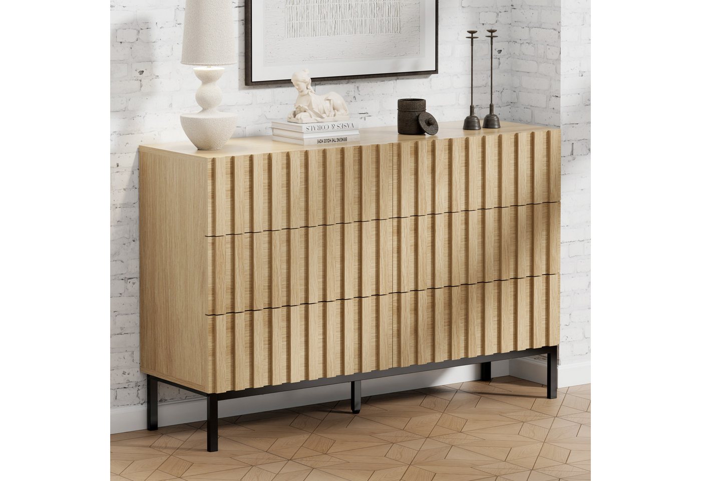 UEV Kommode schmal mit Schubladen, Sideboard für Wohnzimmer Schlafzimmer Flur (Packung, Aufbewahrungsschrank), Kippsicherung, Aufbewahrungskommode, TV Board Sch – Bild 2 von 5