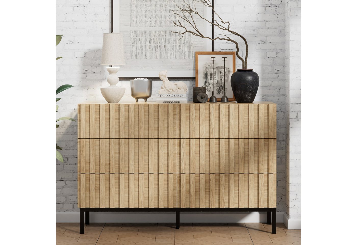 UEV Kommode schmal mit Schubladen, Sideboard für Wohnzimmer Schlafzimmer Flur (Packung, Aufbewahrungsschrank), Kippsicherung, Aufbewahrungskommode, TV Board Sch – Bild 3 von 5