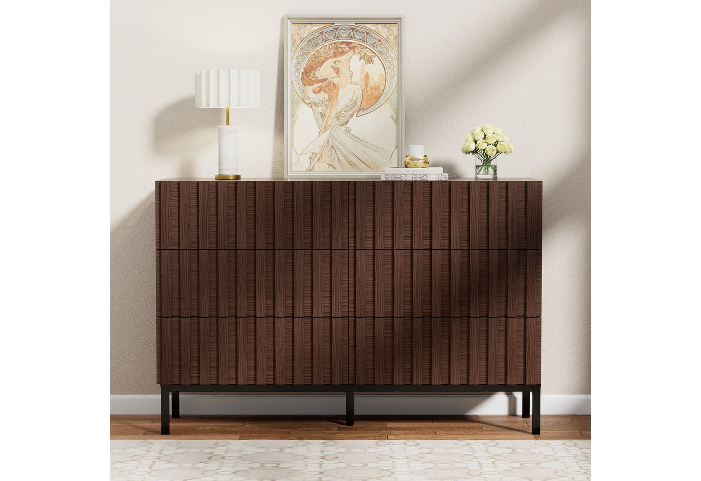 UEV Kommode schmal mit Schubladen, Sideboard für Wohnzimmer Schlafzimmer Flur (Packung, Aufbewahrungsschrank), Kippsicherung, Aufbewahrungskommode, TV Board Sch – Bild 2 von 5