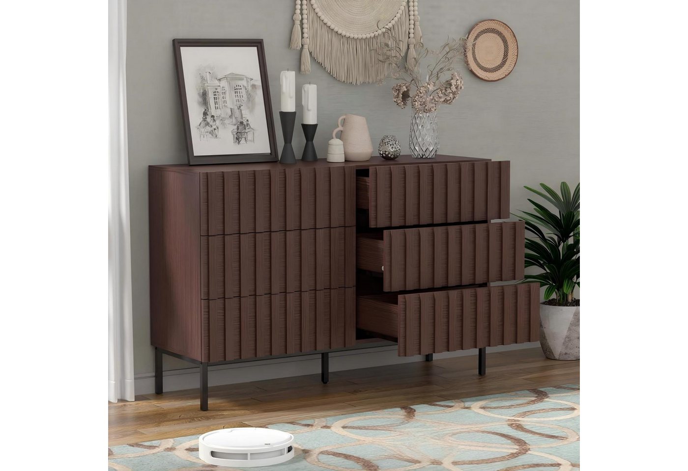 UEV Kommode schmal mit Schubladen, Sideboard für Wohnzimmer Schlafzimmer Flur (Packung, Aufbewahrungsschrank), Kippsicherung, Aufbewahrungskommode, TV Board Sch – Bild 3 von 5