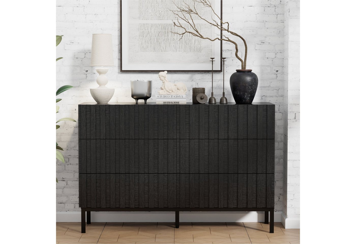 UEV Kommode schmal mit Schubladen, Sideboard für Wohnzimmer Schlafzimmer Flur (Packung, Aufbewahrungsschrank), Kippsicherung, Aufbewahrungskommode, TV Board Sch – Bild 2 von 5