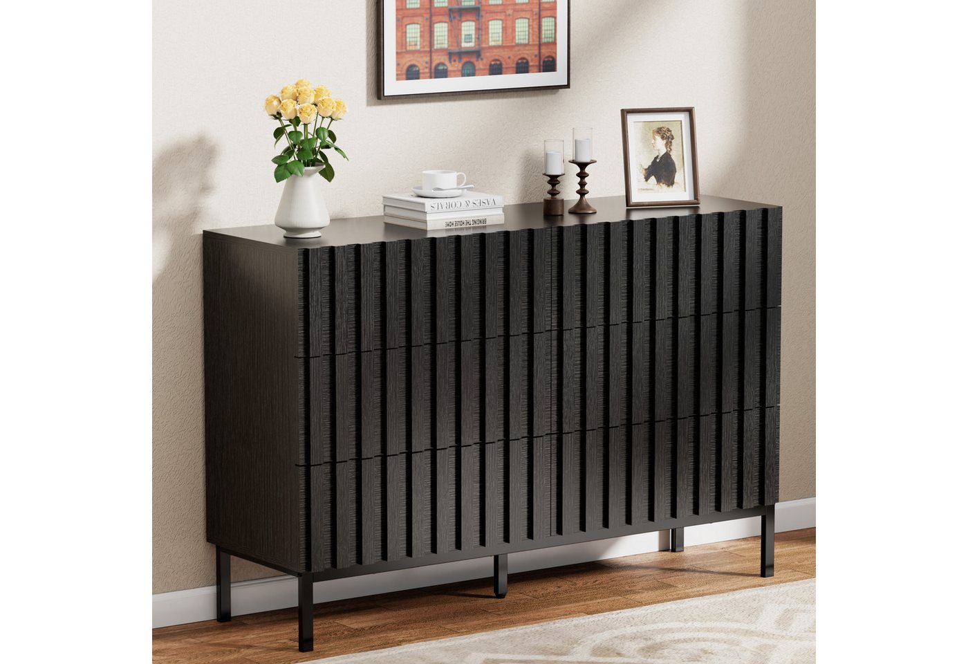 UEV Kommode schmal mit Schubladen, Sideboard für Wohnzimmer Schlafzimmer Flur (Packung, Aufbewahrungsschrank), Kippsicherung, Aufbewahrungskommode, TV Board Sch – Bild 3 von 5