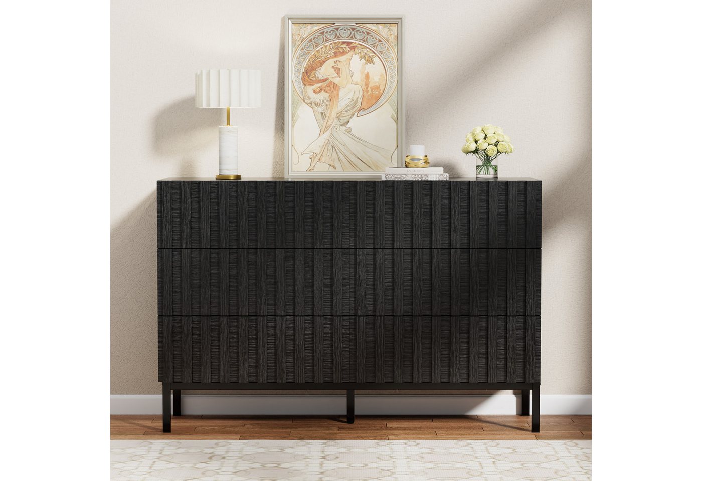 UEV Kommode schmal mit Schubladen, Sideboard für Wohnzimmer Schlafzimmer Flur (Packung, Aufbewahrungsschrank), Kippsicherung, Aufbewahrungskommode, TV Board Sch – Bild 4 von 5