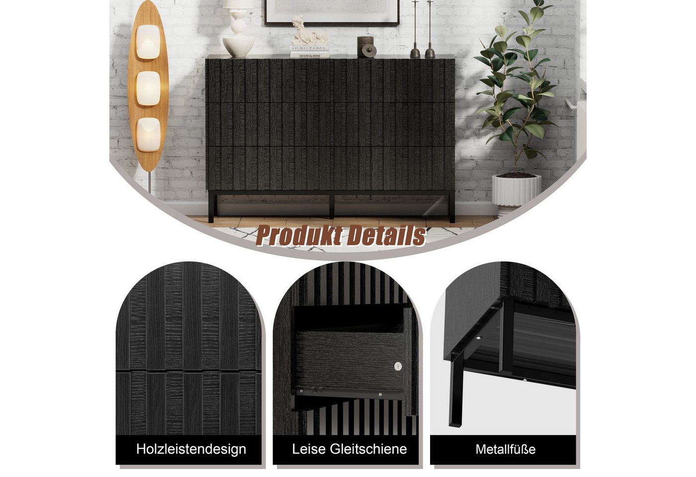 UEV Kommode schmal mit Schubladen, Sideboard für Wohnzimmer Schlafzimmer Flur (Packung, Aufbewahrungsschrank), Kippsicherung, Aufbewahrungskommode, TV Board Sch – Bild 5 von 5