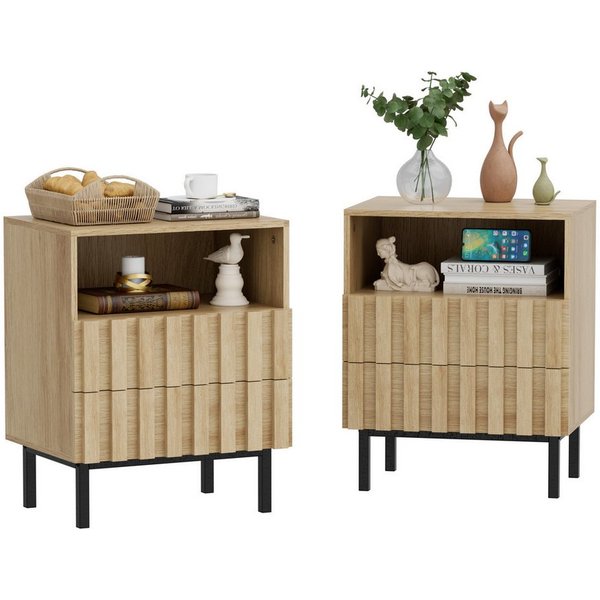 UEV Nachtschrank 2er set, Nachttisch mit 2 Schubladen Beistellschrank Sofatisch (Nachtkommode für Wohnzimmer Schlafzimmer) kleine Beistelltisch mit Kippschutz