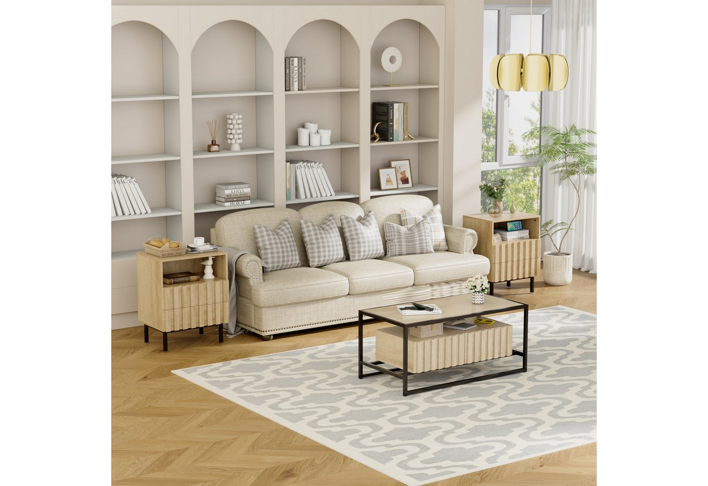 UEV Nachtschrank 2er set, Nachttisch mit 2 Schubladen Beistellschrank Sofatisch (Nachtkommode für Wohnzimmer Schlafzimmer) kleine Beistelltisch mit Kippschutz – Bild 3 von 5
