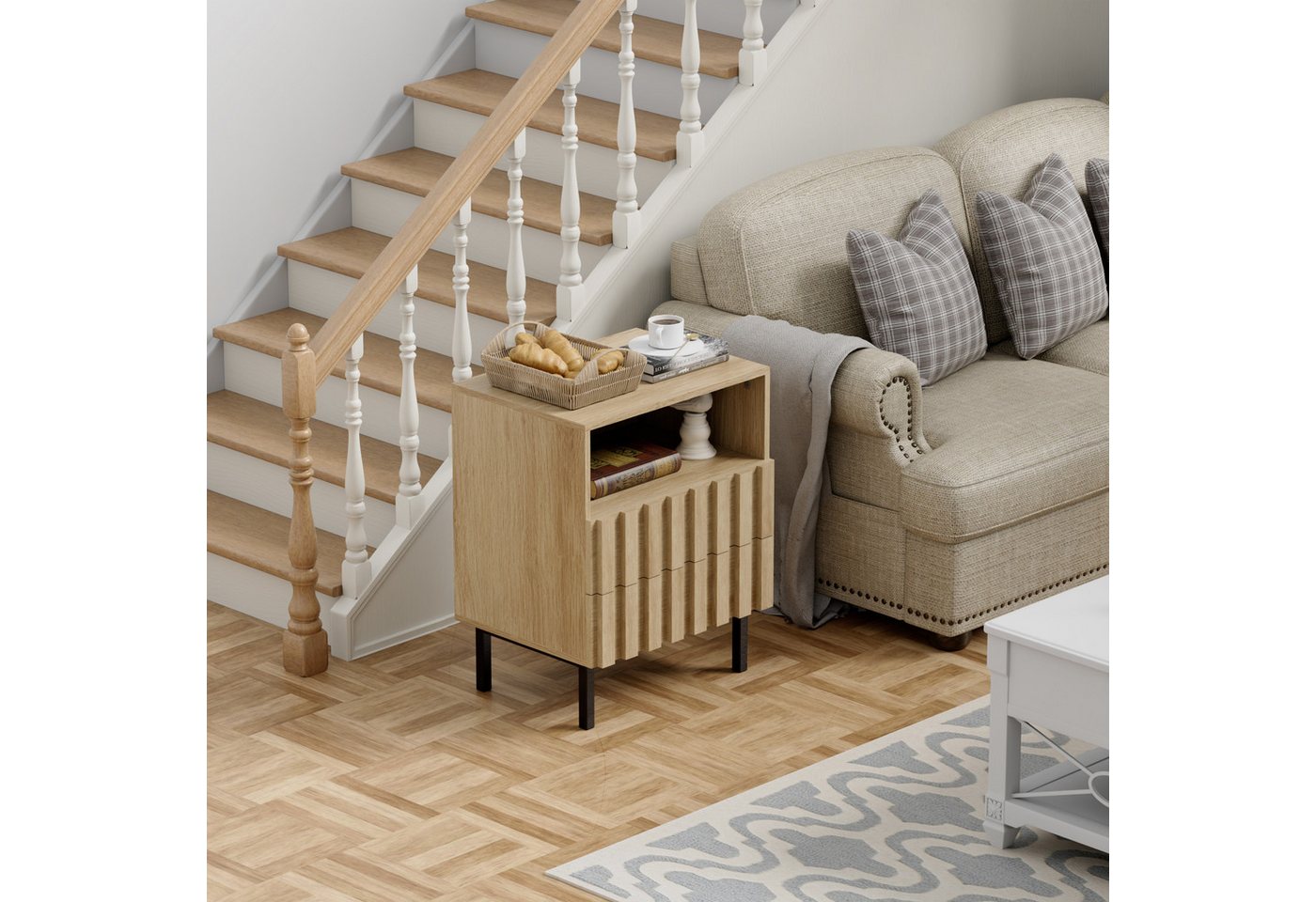 UEV Nachtschrank 2er set, Nachttisch mit 2 Schubladen Beistellschrank Sofatisch (Nachtkommode für Wohnzimmer Schlafzimmer) kleine Beistelltisch mit Kippschutz – Bild 5 von 5