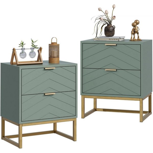 UEV Nachttisch 2er Set, Nachtkommode mit Schubladen (Nachtschrank mit 2 Schubladen für Kinderzimmer/Schlafzimmer/Wohnzimmer), kleine Beistelltisch Sofatisch mit