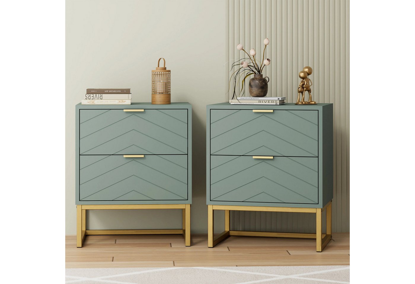 UEV Nachttisch 2er Set, Nachtkommode mit Schubladen (Nachtschrank mit 2 Schubladen für Kinderzimmer/Schlafzimmer/Wohnzimmer), kleine Beistelltisch Sofatisch mit – Bild 2 von 5