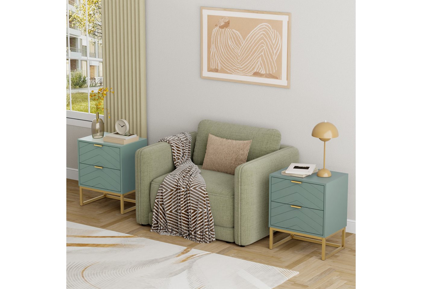UEV Nachttisch 2er Set, Nachtkommode mit Schubladen (Nachtschrank mit 2 Schubladen für Kinderzimmer/Schlafzimmer/Wohnzimmer), kleine Beistelltisch Sofatisch mit – Bild 4 von 5