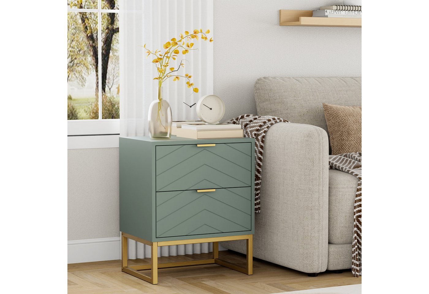 UEV Nachttisch 2er Set, Nachtkommode mit Schubladen (Nachtschrank mit 2 Schubladen für Kinderzimmer/Schlafzimmer/Wohnzimmer), kleine Beistelltisch Sofatisch mit – Bild 5 von 5