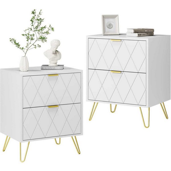 UEV Nachttisch 2er Set, Beistelltisch mit Beine, Nachtkommode mit Schubladen (Nachtschrank, Sofatisch für Wohnzimmer Schlafzimmer), Modern, 40 x 30 x 52 cm