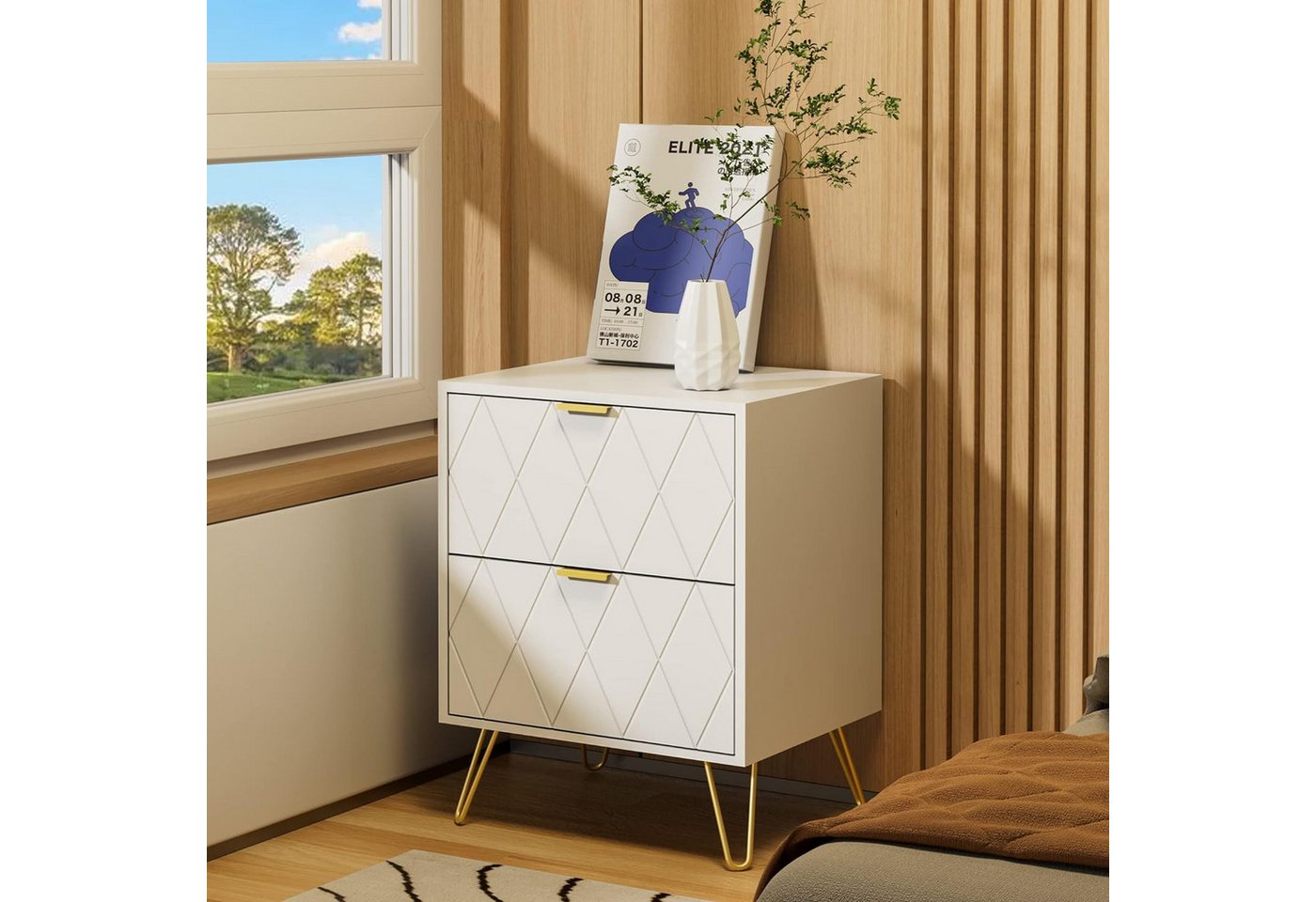 UEV Nachttisch 2er Set, Beistelltisch mit Beine, Nachtkommode mit Schubladen (Nachtschrank, Sofatisch für Wohnzimmer Schlafzimmer), Modern, 40 x 30 x 52 cm – Bild 5 von 5