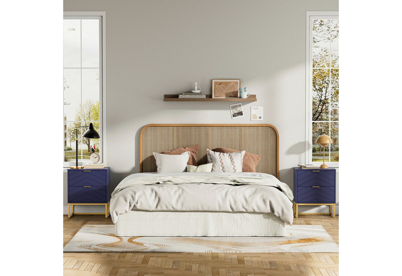 UEV Nachttisch 2er Set, Nachtkommode mit Schubladen (Nachtschrank mit 2 Schubladen für Kinderzimmer/Schlafzimmer/Wohnzimmer), kleine Beistelltisch Sofatisch mit – Bild 2 von 5