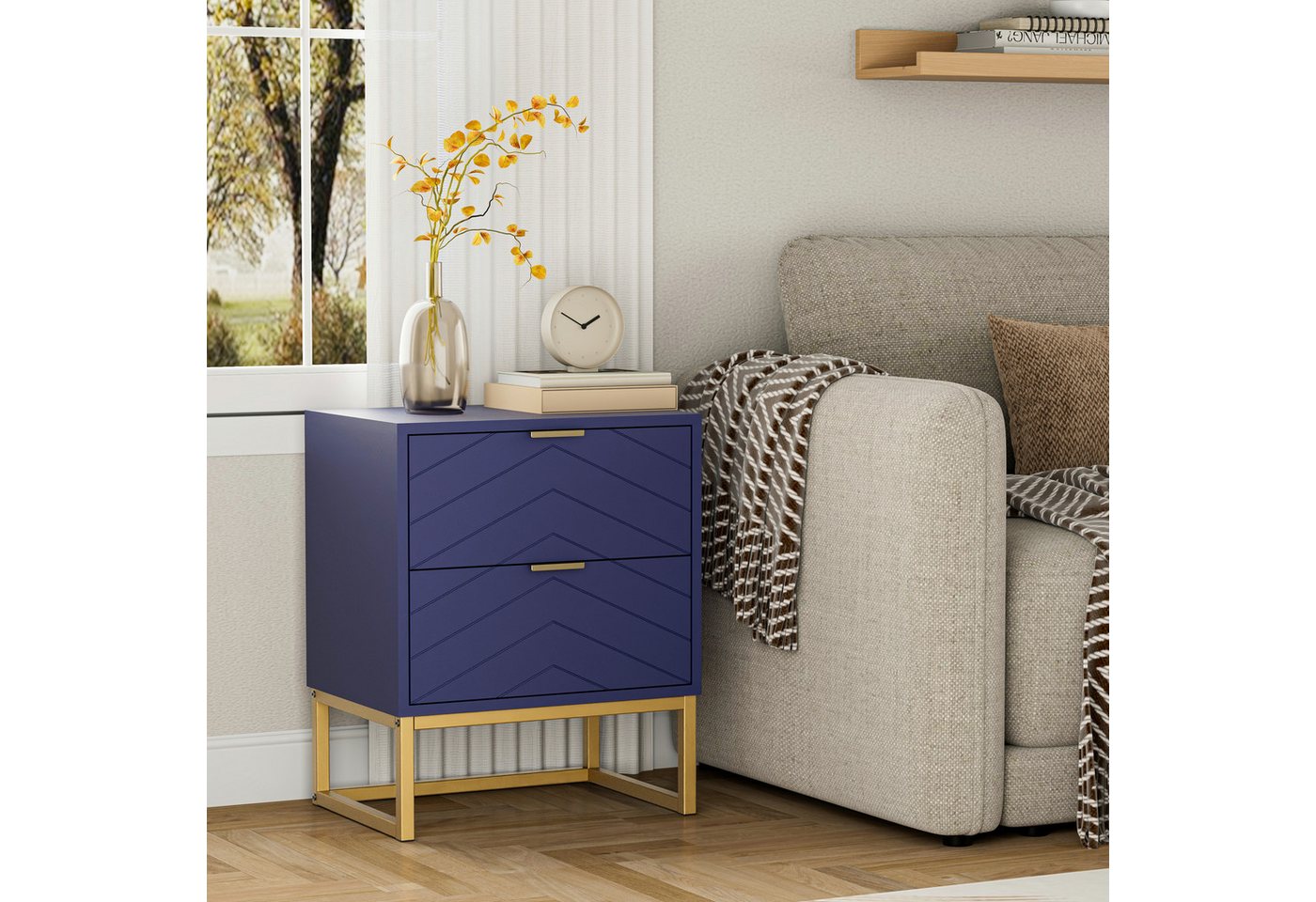 UEV Nachttisch 2er Set, Nachtkommode mit Schubladen (Nachtschrank mit 2 Schubladen für Kinderzimmer/Schlafzimmer/Wohnzimmer), kleine Beistelltisch Sofatisch mit – Bild 5 von 5