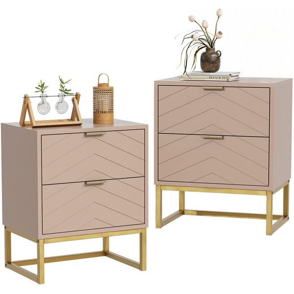 UEV Nachttisch 2er Set, Nachtkommode mit Schubladen (Nachtschrank mit 2 Schubladen für Kinderzimmer/Schlafzimmer/Wohnzimmer), kleine Beistelltisch Sofatisch mit