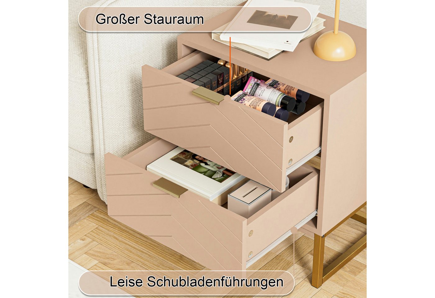 UEV Nachttisch 2er Set, Nachtkommode mit Schubladen (Nachtschrank mit 2 Schubladen für Kinderzimmer/Schlafzimmer/Wohnzimmer), kleine Beistelltisch Sofatisch mit – Bild 4 von 5