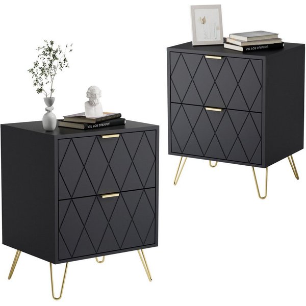 UEV Nachttisch 2er Set, Beistelltisch mit Beine, Nachtkommode mit Schubladen (Nachtschrank, Sofatisch für Wohnzimmer Schlafzimmer), Modern, 40 x 30 x 52 cm