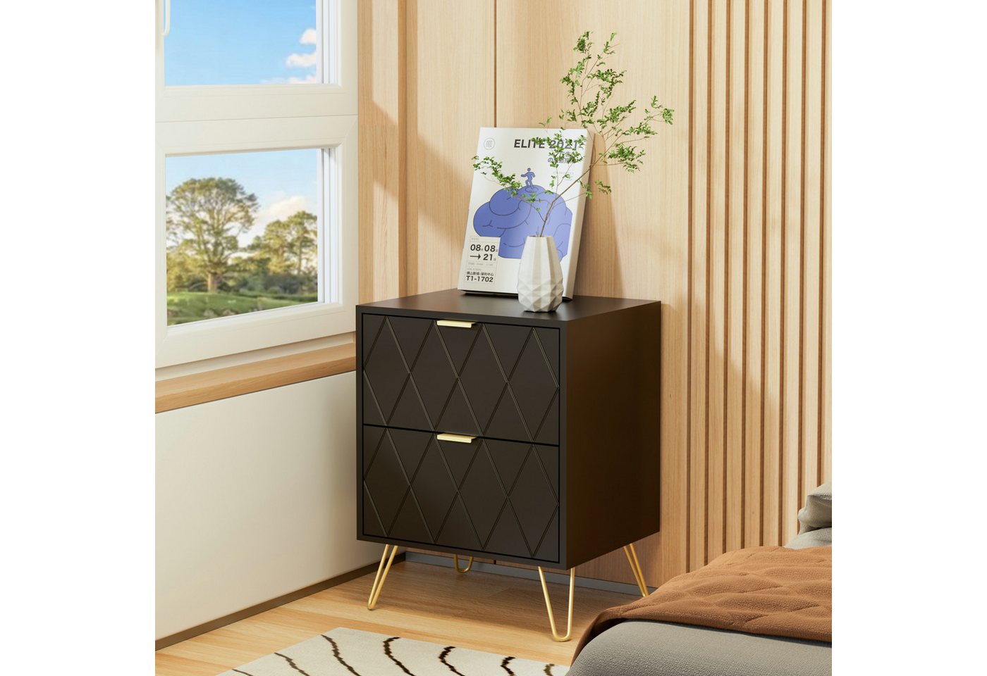 UEV Nachttisch 2er Set, Beistelltisch mit Beine, Nachtkommode mit Schubladen (Nachtschrank, Sofatisch für Wohnzimmer Schlafzimmer), Modern, 40 x 30 x 52 cm – Bild 2 von 5