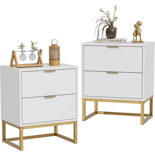 UEV Nachttisch 2er Set, Nachtkommode mit Schubladen (Nachtschrank mit 2 Schubladen für Kinderzimmer/Schlafzimmer/Wohnzimmer), kleine Beistelltisch Sofatisch mit