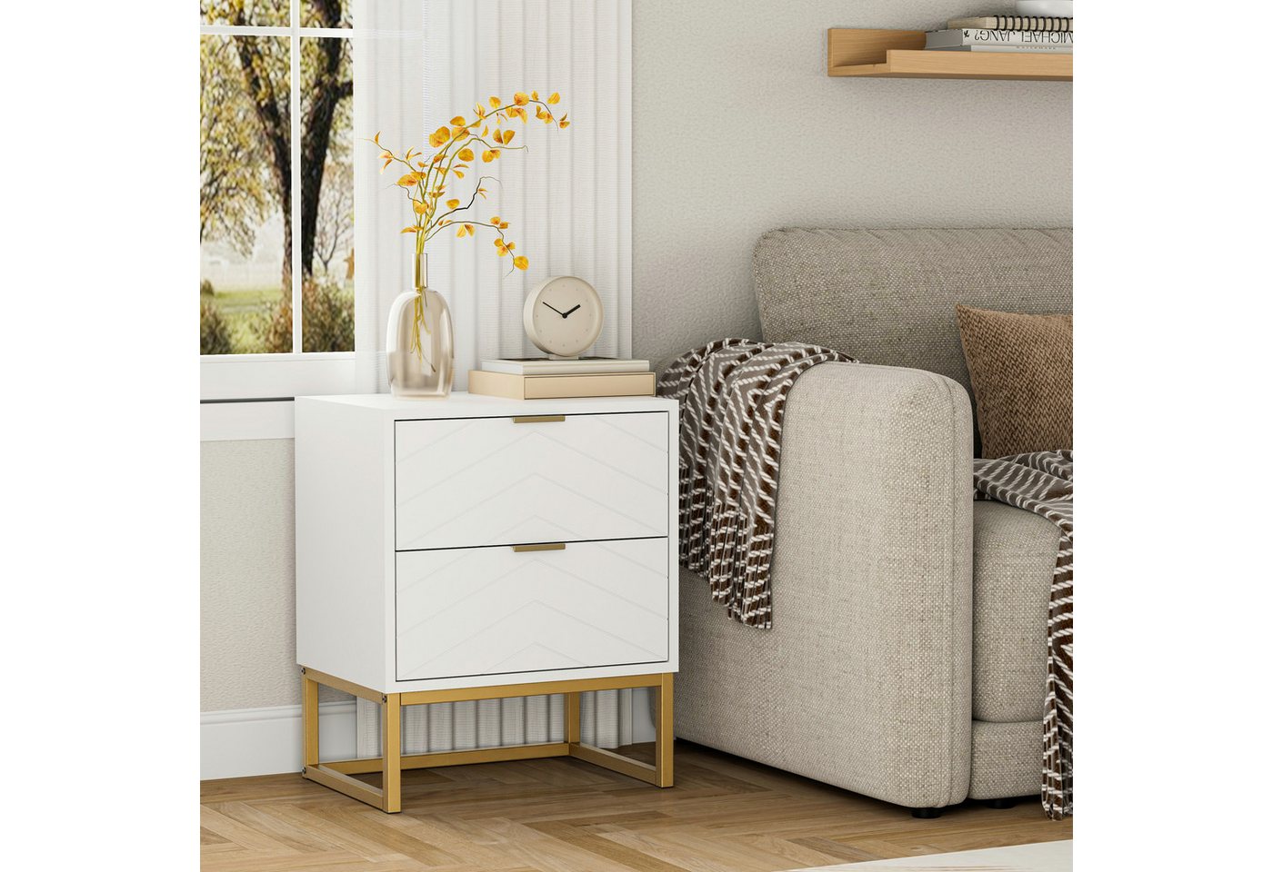 UEV Nachttisch 2er Set, Nachtkommode mit Schubladen (Nachtschrank mit 2 Schubladen für Kinderzimmer/Schlafzimmer/Wohnzimmer), kleine Beistelltisch Sofatisch mit – Bild 4 von 5