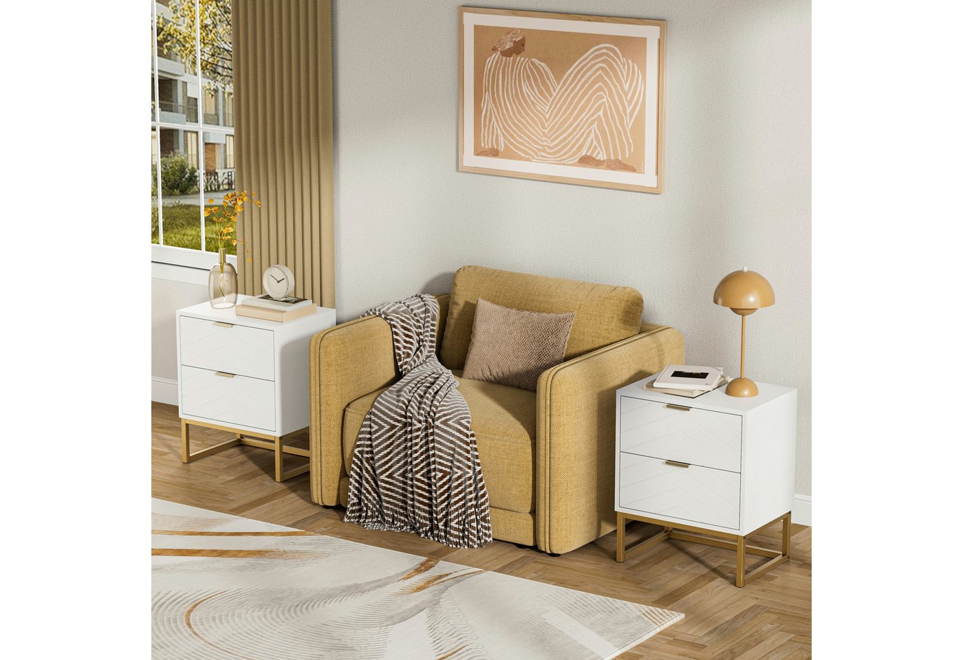 UEV Nachttisch 2er Set, Nachtkommode mit Schubladen (Nachtschrank mit 2 Schubladen für Kinderzimmer/Schlafzimmer/Wohnzimmer), kleine Beistelltisch Sofatisch mit – Bild 5 von 5