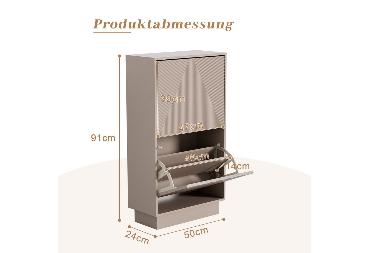 UEV Schuhschrank mit 2/3 Klappen schmal Schuhkommode mit Kippschutz Schuhregal (Packung, Schuhständeregal mit Drucktüröffner für Flur Eingang Platzsparend) Tren – Bild 3 von 5