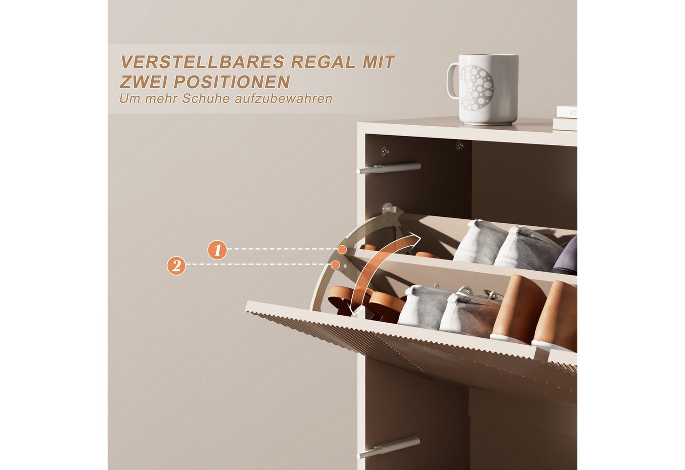 UEV Schuhschrank mit 2/3 Klappen schmal Schuhkommode mit Kippschutz Schuhregal (Packung, Schuhständeregal mit Drucktüröffner für Flur Eingang Platzsparend) Tren – Bild 4 von 5