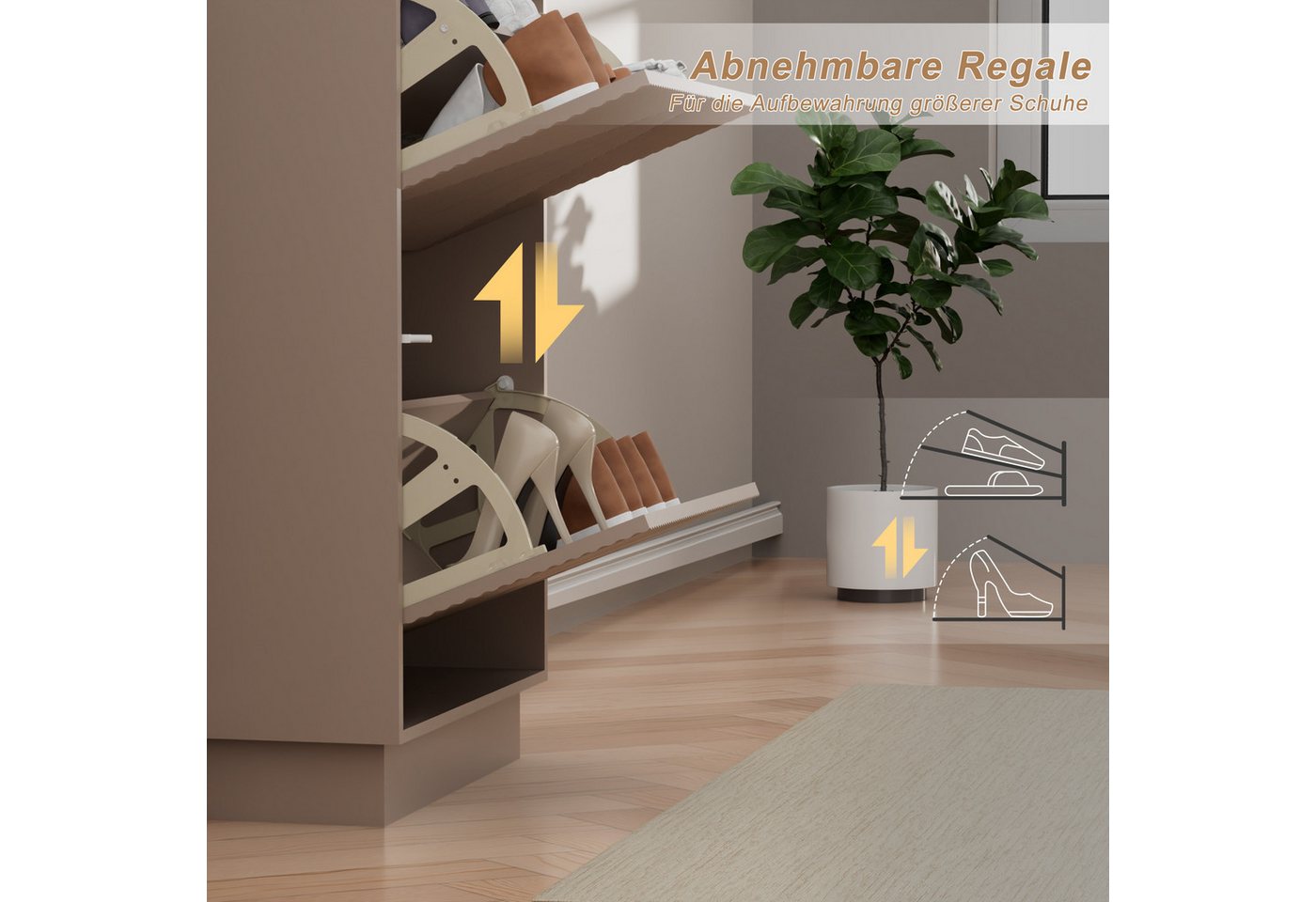 UEV Schuhschrank mit 2/3 Klappen schmal Schuhkommode mit Kippschutz Schuhregal (Packung, Schuhständeregal mit Drucktüröffner für Flur Eingang Platzsparend) Tren – Bild 5 von 5