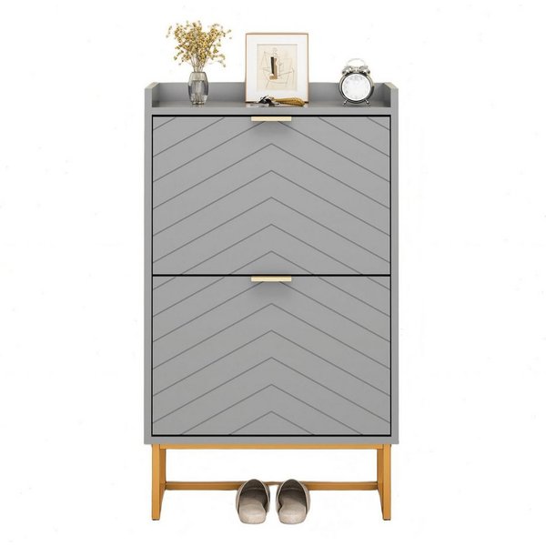 UEV Schuhschrank mit 2 Klappen, Schuhkipper Schmal, Schuhregal mit Metallfüße (50 x 24 x 103,5cm Modern Schuhaufbewahrung mit Oberplatte, Schuhkommode,Anti-Kipp
