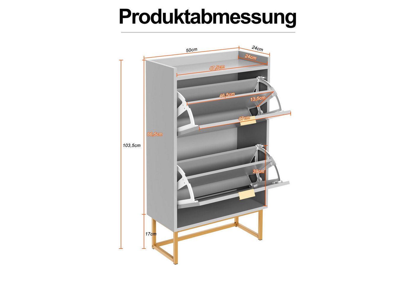 UEV Schuhschrank mit 2 Klappen, Schuhkipper Schmal, Schuhregal mit Metallfüße (50 x 24 x 103,5cm Modern Schuhaufbewahrung mit Oberplatte, Schuhkommode,Anti-Kipp – Bild 3 von 5