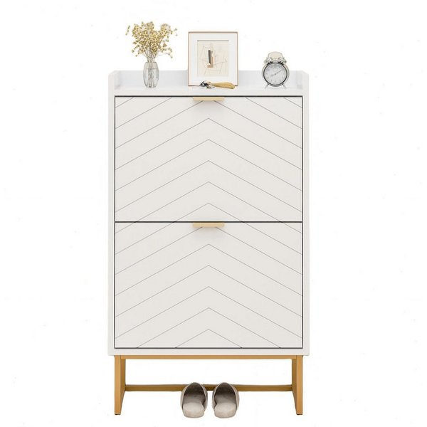 UEV Schuhschrank mit 2 Klappen, Schuhkipper Schmal, Schuhregal mit Metallfüße (50 x 24 x 103,5cm Modern Schuhaufbewahrung mit Oberplatte, Schuhkommode,Anti-Kipp