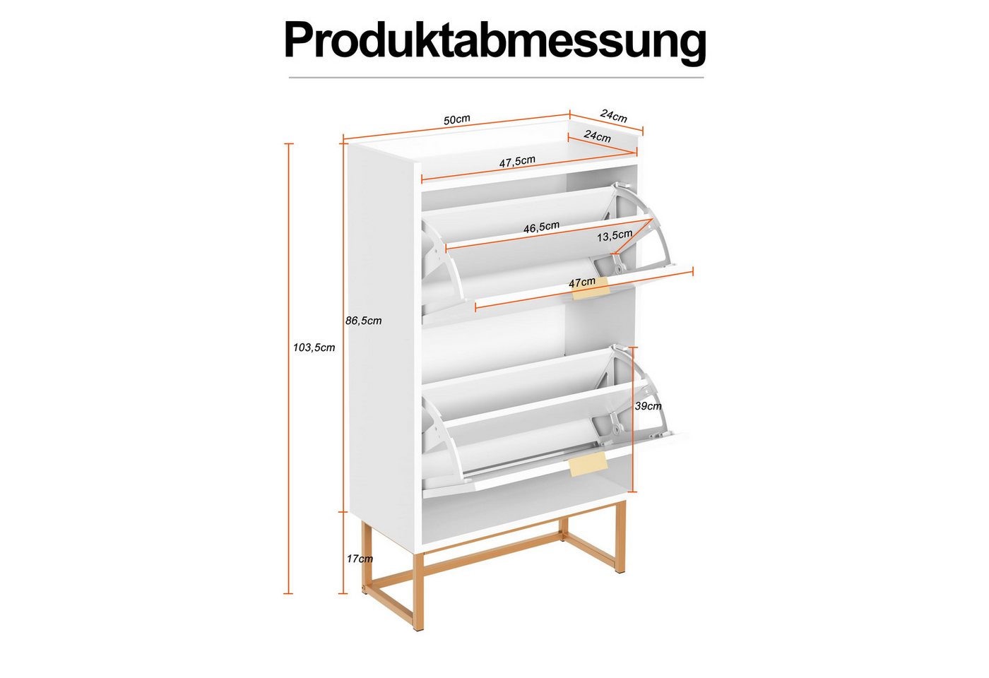 UEV Schuhschrank mit 2 Klappen, Schuhkipper Schmal, Schuhregal mit Metallfüße (50 x 24 x 103,5cm Modern Schuhaufbewahrung mit Oberplatte, Schuhkommode,Anti-Kipp – Bild 3 von 5