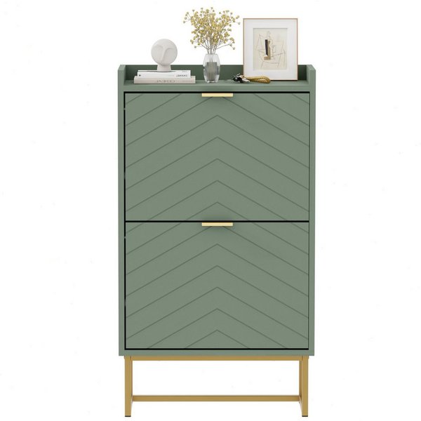 UEV Schuhschrank mit 2 Klappen, Schuhkipper Schmal, Schuhregal mit Metallfüße (50 x 24 x 103,5cm Modern Schuhaufbewahrung mit Oberplatte, Schuhkommode,Anti-Kipp