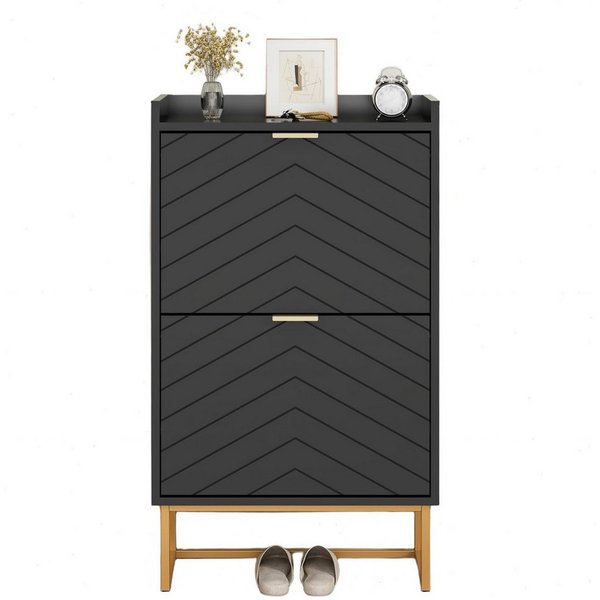 UEV Schuhschrank mit 2 Klappen, Schuhkipper Schmal, Schuhregal mit Metallfüße (50 x 24 x 103,5cm Modern Schuhaufbewahrung mit Oberplatte, Schuhkommode,Anti-Kipp