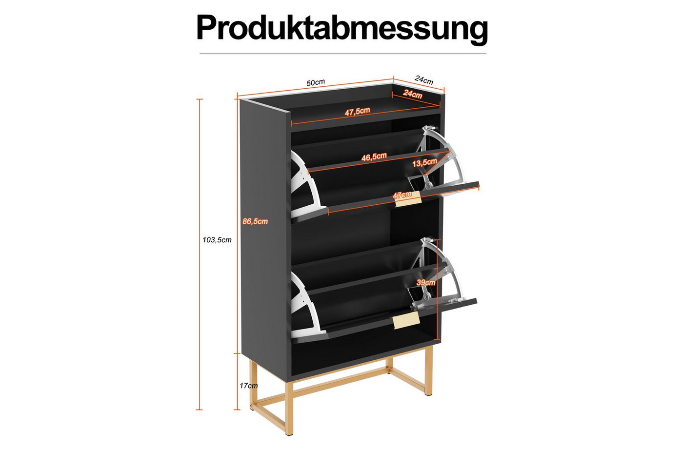 UEV Schuhschrank mit 2 Klappen, Schuhkipper Schmal, Schuhregal mit Metallfüße (50 x 24 x 103,5cm Modern Schuhaufbewahrung mit Oberplatte, Schuhkommode,Anti-Kipp – Bild 3 von 5