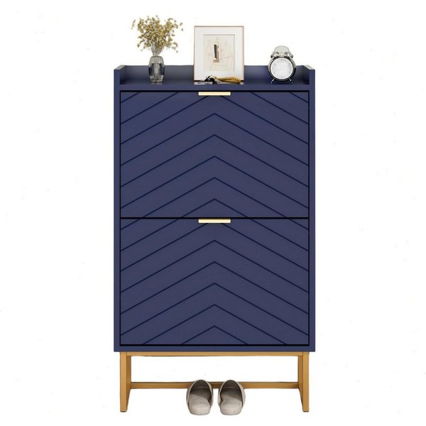 UEV Schuhschrank mit 2 Klappen, Schuhkipper Schmal, Schuhregal mit Metallfüße (50 x 24 x 103,5cm Modern Schuhaufbewahrung mit Oberplatte, Schuhkommode,Anti-Kipp