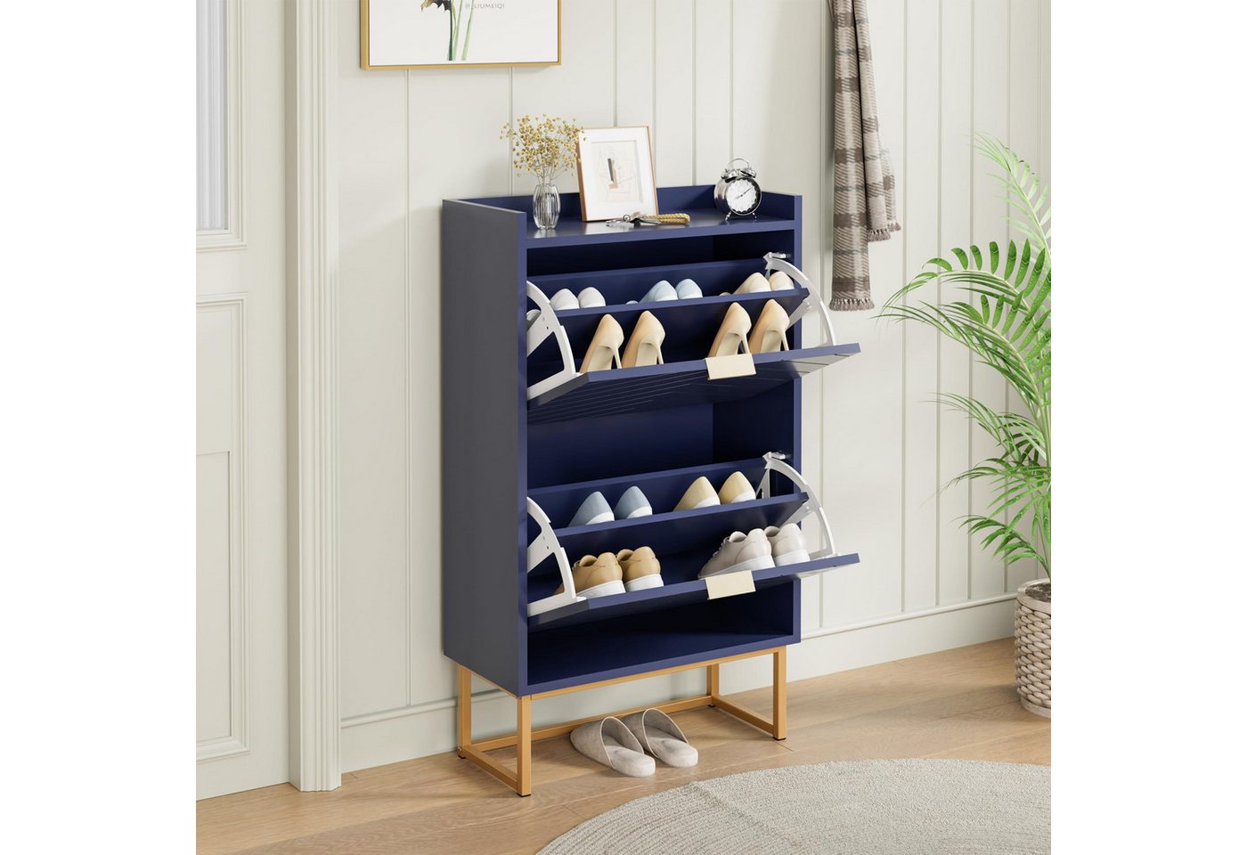 UEV Schuhschrank mit 2 Klappen, Schuhkipper Schmal, Schuhregal mit Metallfüße (50 x 24 x 103,5cm Modern Schuhaufbewahrung mit Oberplatte, Schuhkommode,Anti-Kipp – Bild 2 von 5