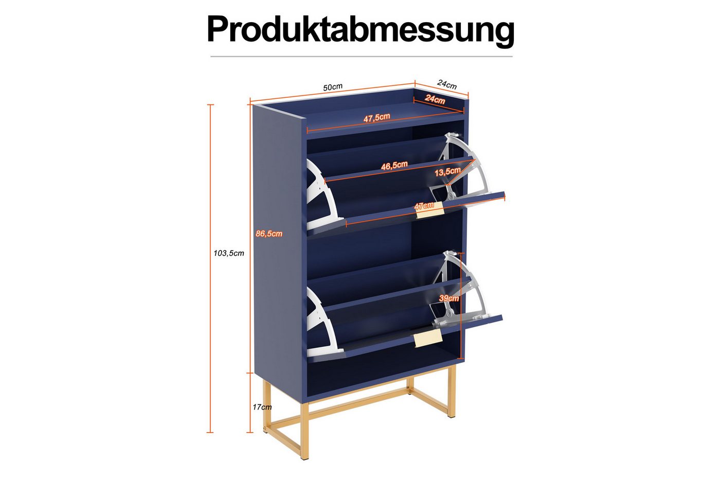 UEV Schuhschrank mit 2 Klappen, Schuhkipper Schmal, Schuhregal mit Metallfüße (50 x 24 x 103,5cm Modern Schuhaufbewahrung mit Oberplatte, Schuhkommode,Anti-Kipp – Bild 3 von 5