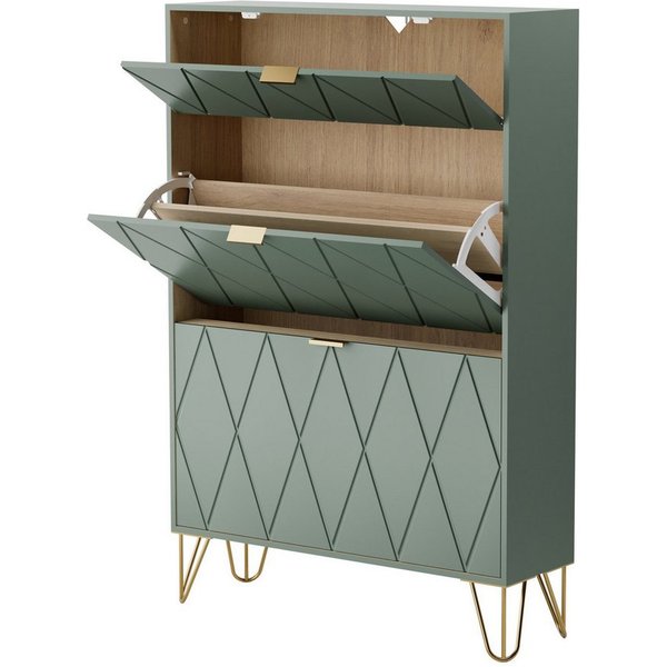 UEV Schuhschrank mit 2 Klappen Schuhregal Schukipper (Schmal Schrank. Schuhkommode im Flur) 80 x 24 x 120 cm für 16 Paar Schuhe,Platzsparend