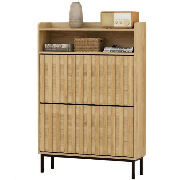 UEV Schuhschrank mit 2 Klappen Schuhregal Schukipper schmal platzsparend (Modern Schuhaufbewahrung mit Oberplatte Platzsparend, Anti-Kipp-Vorrichtung für Eingan