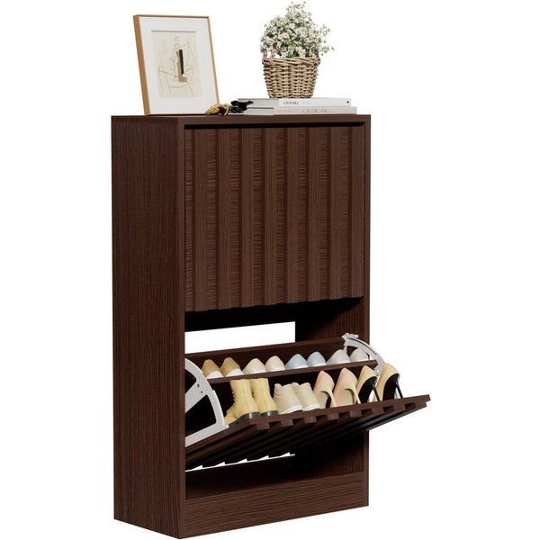 UEV Schuhschrank mit 2 Klappen Schuhregal Schukipper schmal 24CM tief (Anti-Kipp-Vorrichtung für Eingangsbereich, Modern Schuhaufbewahrung mit Oberplatte Platzs