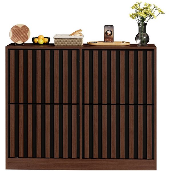 UEV Schuhschrank mit 4 Klappen, Schuhregal Schmal,102x24x86,5cm Schuhkipper Holz (Packung, Schuhkommode mit Kippschutz) verstellbare & herausnehmbare Trennwände