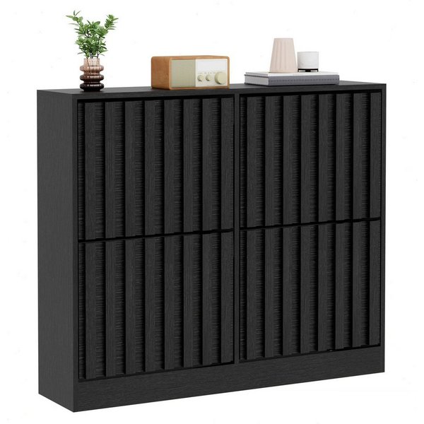 UEV Schuhschrank mit 4 Klappen, Schuhregal Schmal,102x24x86,5cm Schuhkipper Holz (Packung, Schuhkommode mit Kippschutz) verstellbare & herausnehmbare Trennwände