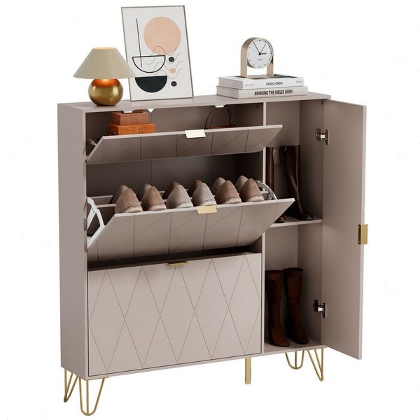 UEV Schuhschrank mit 4 Klappen schmal Schuhkipper Schuhregal (Packung, 105x24x120cm) verstellbare und herausnehmbare Trennwände für verschiedene Schuhtypen