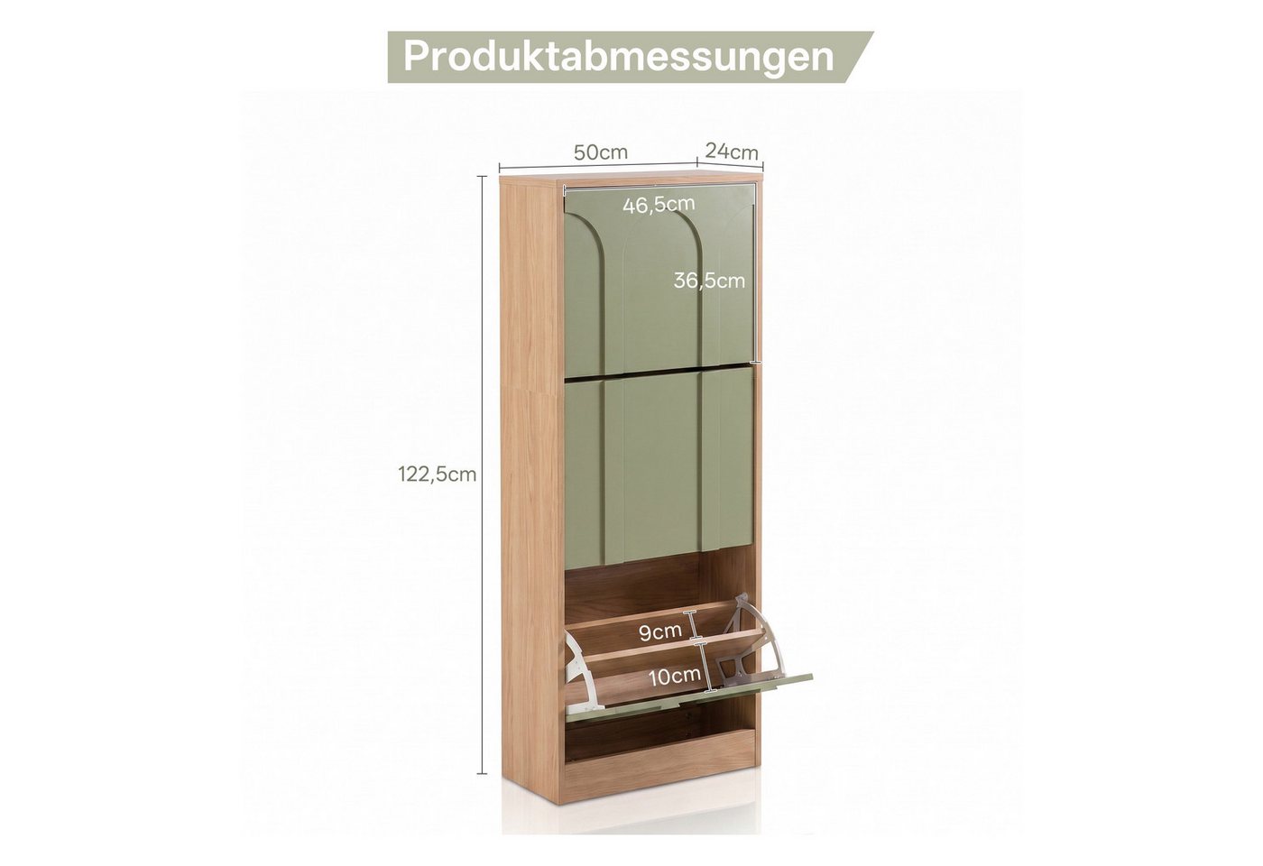 UEV Schuhschrank schmal mit 3 Klappen, Modern Schuhregal Schuhkipper (Schuhkommode mit Kippschutz) Flurmöbel Geschlossen mit verstellbarer Trennwände für Flur E – Bild 2 von 5