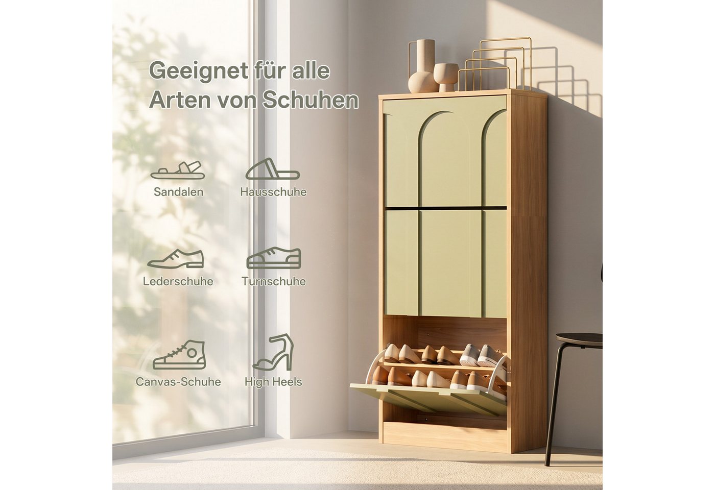 UEV Schuhschrank schmal mit 3 Klappen, Modern Schuhregal Schuhkipper (Schuhkommode mit Kippschutz) Flurmöbel Geschlossen mit verstellbarer Trennwände für Flur E – Bild 3 von 5