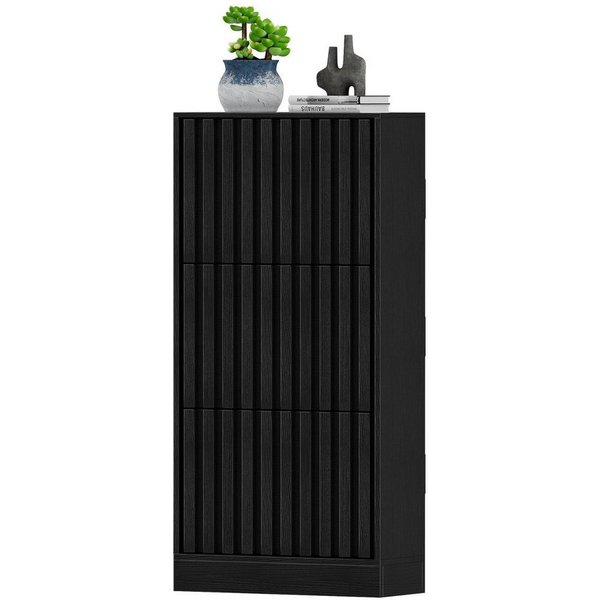 UEV Schuhschrank schmal mit 3 Klappen Holz, moderner Flurschrank Schuhregal 60x24x122cm (Schuhkommode) Schuhkipper mit verstellbaren Trennwänden für Verschieden