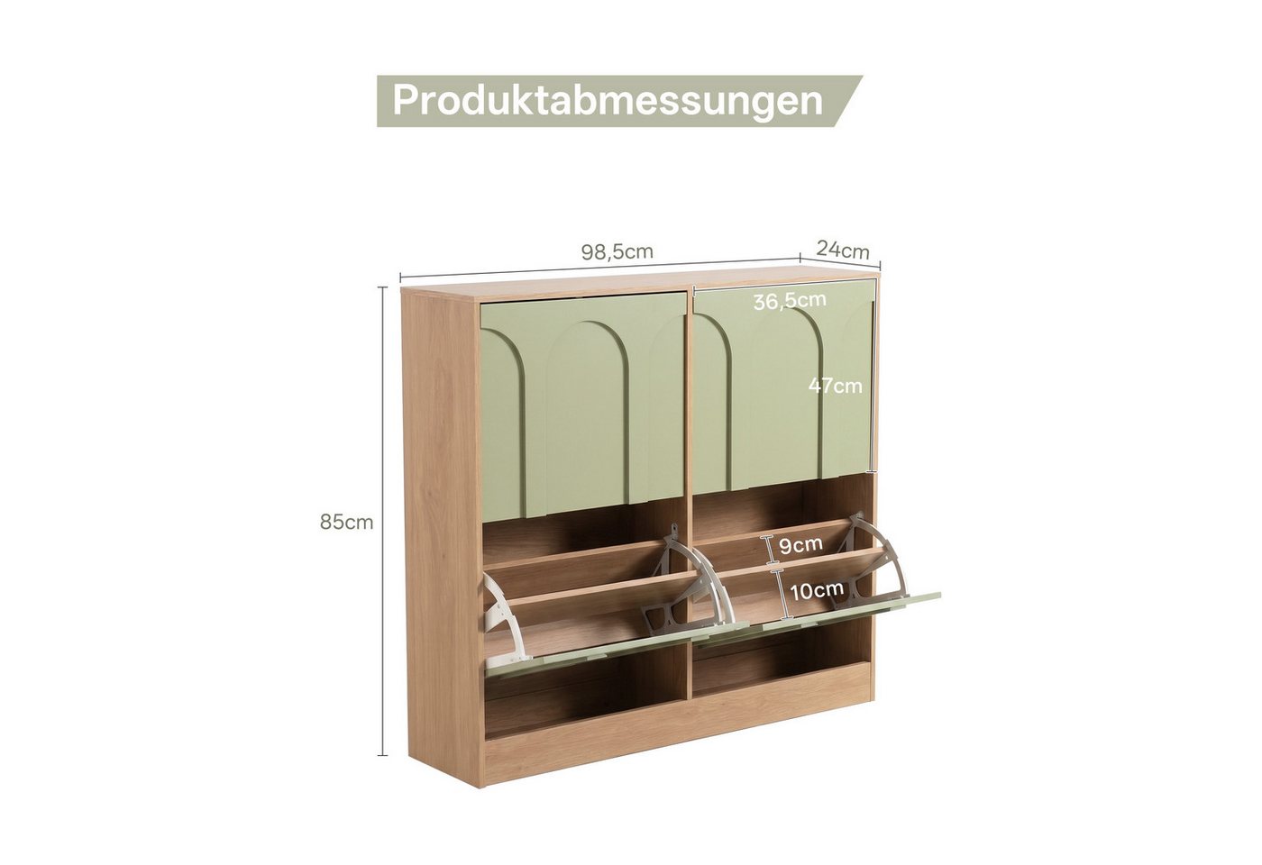 UEV Schuhschrank schmal mit 4 Klappen, Modern Schuhregal Schuhkipper (Schuhkommode mit Kippschutz) Flurmöbel Geschlossen mit verstellbarer Trennwände für Flur E – Bild 2 von 5