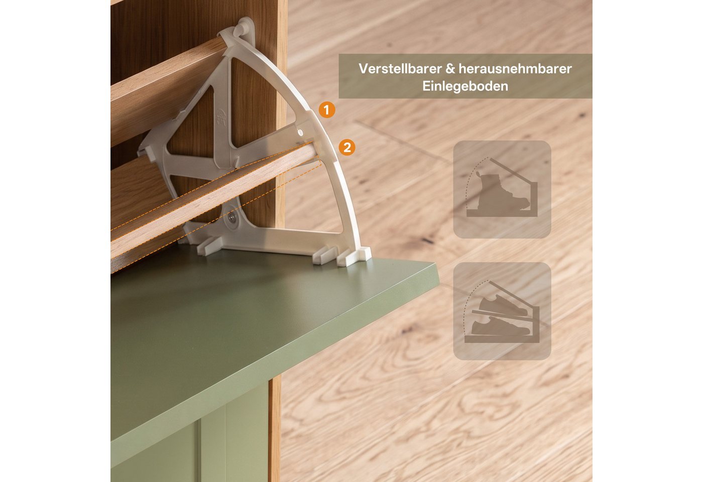 UEV Schuhschrank schmal mit 4 Klappen, Modern Schuhregal Schuhkipper (Schuhkommode mit Kippschutz) Flurmöbel Geschlossen mit verstellbarer Trennwände für Flur E – Bild 4 von 5